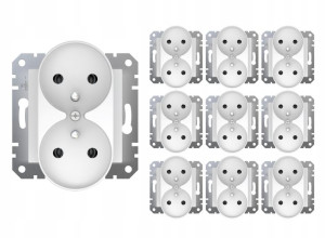 10x Schneider Asfora Gniazdo Podwójne 2x2p+e Z/u Białe Eph9810221