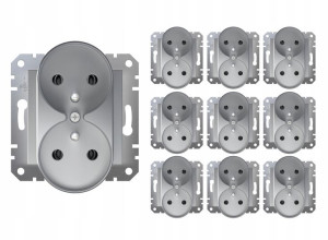 10x Schneider Asfora Gniazdo Podwójne 2x2p + E Z/u Aluminium Eph9810261