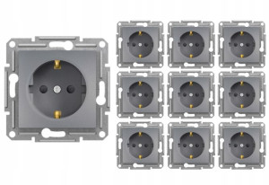 10x Schneider Asfora Gniazdo Pojedyncze Schuko Stal Eph2900262