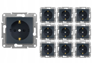 10x Schneider Asfora Gniazdo Pojedyncze Schuko Antracyt Eph2900271