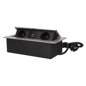 Gniazda w blat z ładowarką USB i 2x2P+Z 2xUSB 1,5m srebrne