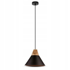 V-tac Lampa Wisząca Okrągła Czarna Drewno E27 25cm