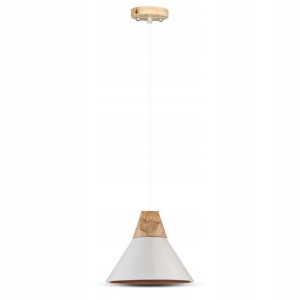 V-tac Lampa Wisząca Okrągła Biała Drewno E27 25cm