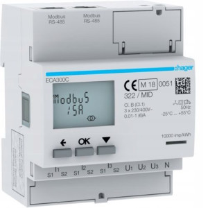 HAGER agardio.measure LICZNIK ENERGII ELEKTRYCZNEJ 3-FAZOWY 1-5A 4M ECA300C