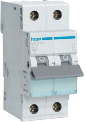 Hager Wyłącznik Nadprądowy 1p+n C 10a 6ka Mcn510e