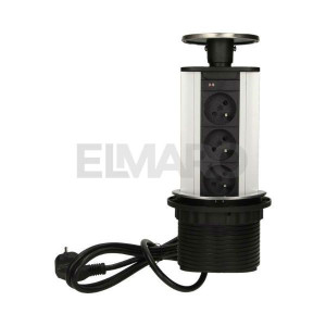 Gniazdo potrójne wysuwane z blatu 10cm z blokadą Inox