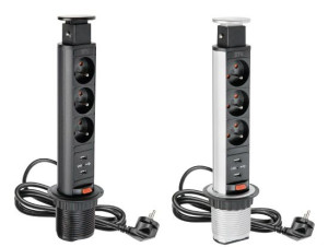 Przedłużacz wpuszczany 60mm 3x230 z/u 2xUSB 2,1A 5V (czarny)