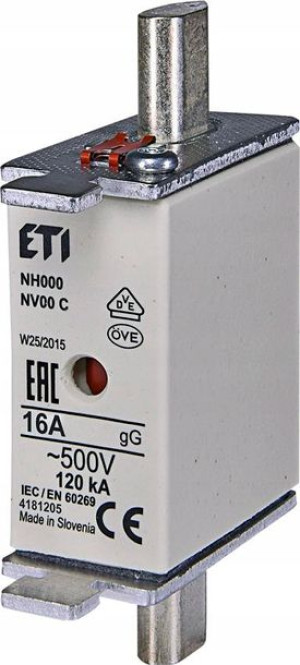 ETI WKŁADKA topikowa BEZPIECZNIK NH000 gG 16A/500V
