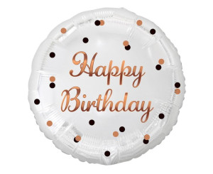 Balon 18" Biały Happy Birthday Nadruk Rózowo Złoty