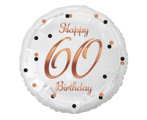 Balon 18" Biały Happy Birthday Liczba 60 Nadruk Rózowo Złoty