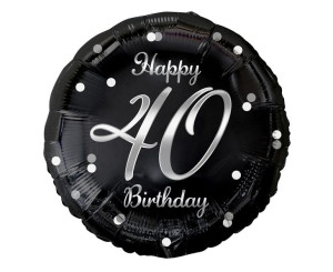 Balon 18" Czarny Happy Birthday Liczba 40 Nadruk Srebrny