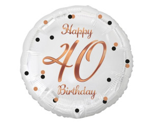 Balon 18" Biały Happy Birthday Liczba 40 Nadruk Rózowo Złoty