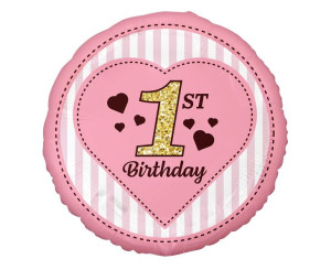 Balon 18" Na Pierwsze Urodziny 1st Birthday Różowy