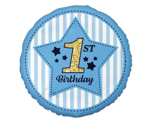 Balon 18" Na Piewsze Urodziny 1st Birthday Niebieski