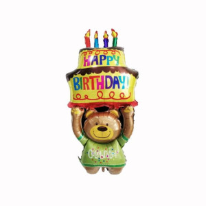 Balon Miś Z Tortem Happy Birthday Zielony 124x65cm