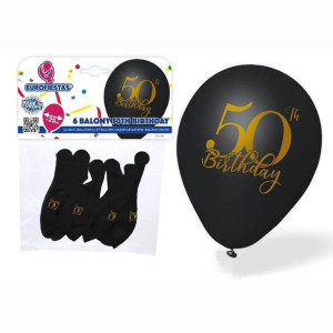 Balony Na 50 Urodziny Czarno Złote 25cm (6szt)
