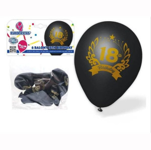 Balony Na 18 Urodziny Czarno Złote 25cm (6szt)