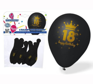 Balony Na 18 Urodziny Czarno Złote 25cm (6szt)