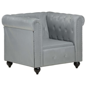 Fotel Chesterfield, szary, skóra naturalna