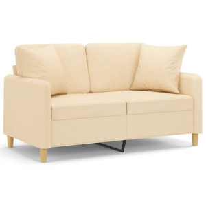 2-osobowa sofa z poduszkami, kremowa, 120 cm, tkanina
