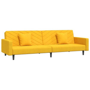 2-osobowa kanapa, 2 poduszki, żółta, aksamitna