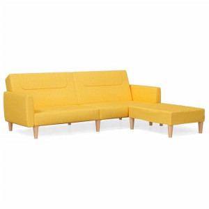 2-osobowa sofa z podnóżkiem, żółta, tapicerowana tkaniną