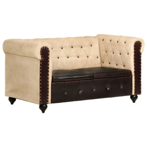 2-osobowa sofa Chesterfield, brązowa, skóra naturalna