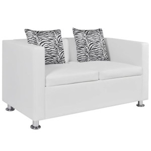 Sofa 2-osobowa ze skóry syntetycznej, biała