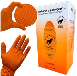 Rękawice nitrylowe mocne 100 szt MAX GRIP ORANGE rozmiar L