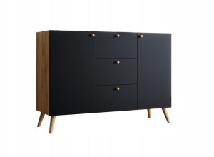 Komoda, szafka z szufladami DĄB ZŁOTY / CZARNY