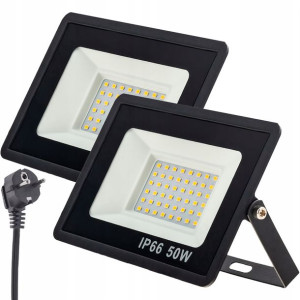 Halogen NAŚWIETLACZ LED 2x 50W 4500lm SLIM wtyczka