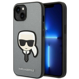 Iphone 14 6,1" Srebrny/silver Hardcase Saffiano Karl`s Head Patch