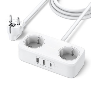 Listwa Zasilająca Przedłużacz Sieciowy Z Portami 2x Usb, 1x Usb-c Biały