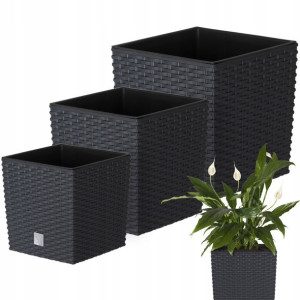 3x Doniczka Donica Antracyt Ogrodowa Wkład Rattan