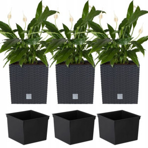 3x Doniczka Donica Antracyt Ogrodowa Wkład Rattan