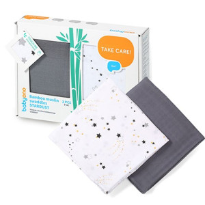 Otulacze z muślinu bambusowego (dwupak) – Gwiazdki/Szara