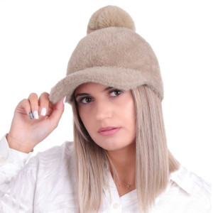 Czapka z daszkiem ALPAKA pompon cappuccino
