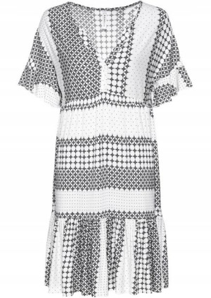 Bonprix Casualowa Sukienka Oversize Mini Falbany Wzór Kropki 32-34 930822