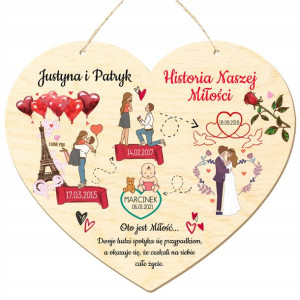 Tabliczka Serce Ważne Daty Walentynki Kolor Drewno