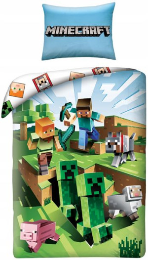 Pościel Minecraft 160x200 Gra Alex Steve Baby Pig