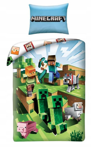 Pościel Minecraft 140x200 Gra Alex Steve Baby Pig