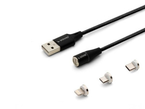 Kabel magnetyczny USB - USB typ C, Micro i Lightning, czarny, 2m, CL-155