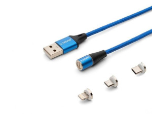 Kabel magnetyczny USB - USB typ C, Micro i Lightning, niebieski, 2m, CL-157