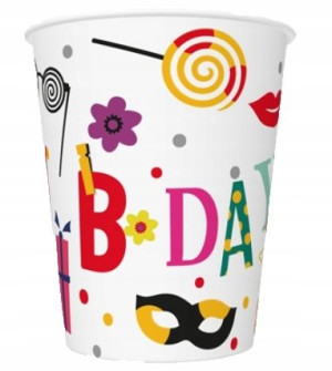Kubeczki Urodzinowe Papierowe Happy Bday 250ml 8sz