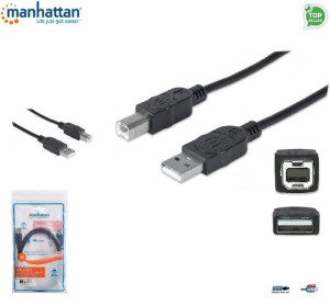 Kabel Manhattan USB 2.0 A-B M/M, 3m, czarny