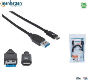 Kabel Manhattan USB 3.1 GEN2 MIC-C/A M/M 1m, czarny