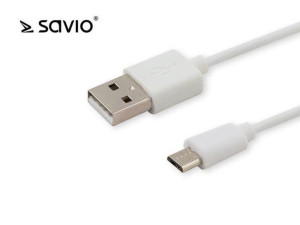 Kabel USB 2.0 Savio CL-127 USB A (M) - Micro USB B (M) 5A, 1m, biały