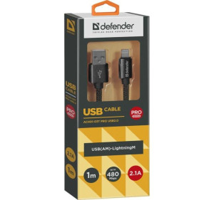 Kabel USB Defender USB-LIGHTNING 1m 2,1A czarny