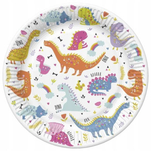 Talerzyki Urodzinowe Papierowe Dinozaury 18cm 8szt