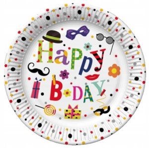 Talerzyki Urodzinowe Papierowe Happy Bday 18cm 8sz